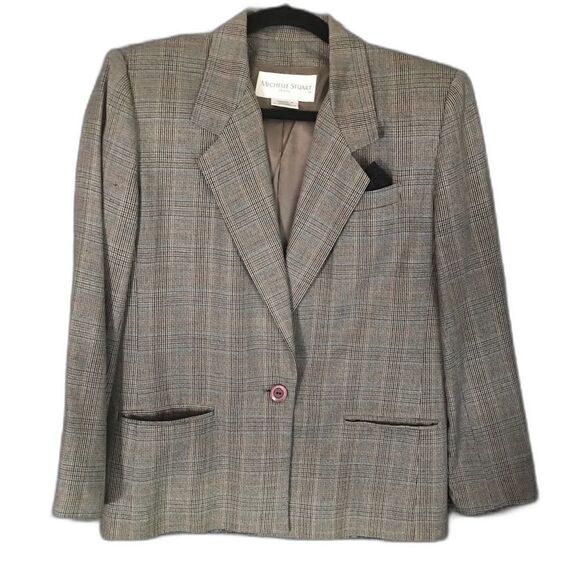 Michelle Stuart Blazer Women's Petite Size 8P Grey Plaid Long Sleeve Button - Picture 5 of 12